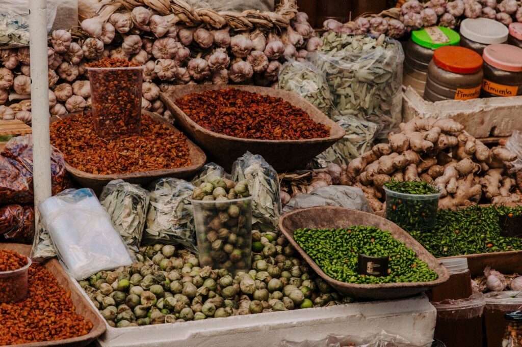 fresh vegetables, spices